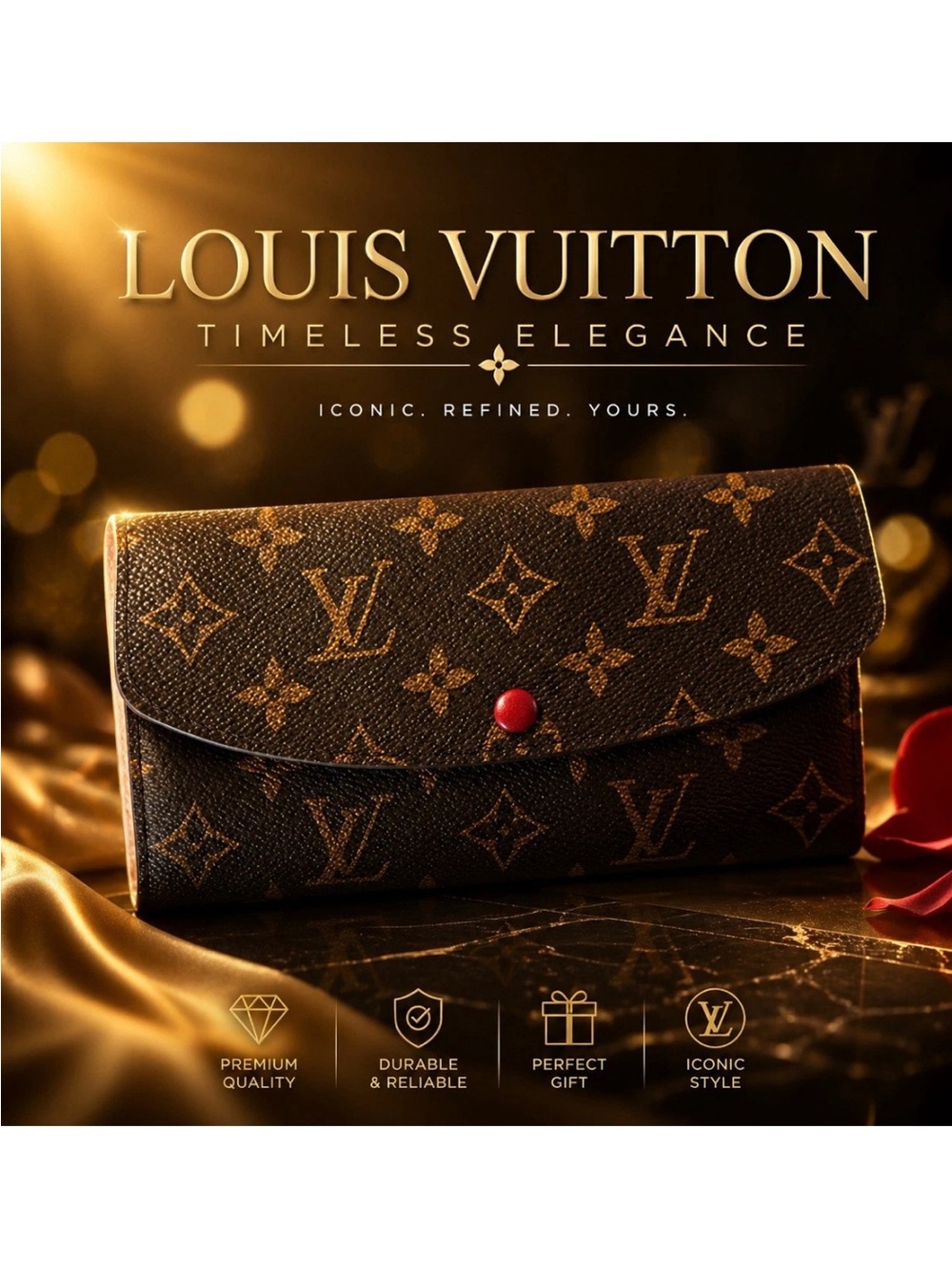 Louis Vuitton Monogram Continental Wallet in Brown with Red Snap